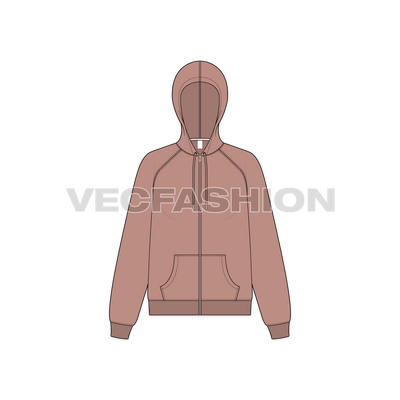 A vector illustrator sketch template of Women's Raglan Sleeve Hoodie.