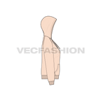 Womens raglan sleeve hoodie with half zip flat sketch, side view