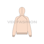 Womens raglan sleeve hoodie with half zip flat sketch, back view
