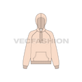 Womens raglan sleeve hoodie with half zip flat sketch, front view