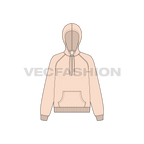 Womens raglan sleeve hoodie with half zip flat sketch, front view