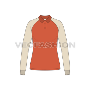 A vector fashion template for Women's Raglan Sleeve Polo Neck Tee.