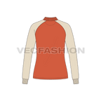 Womens raglan sleeve polo neck tee flat sketch, back view