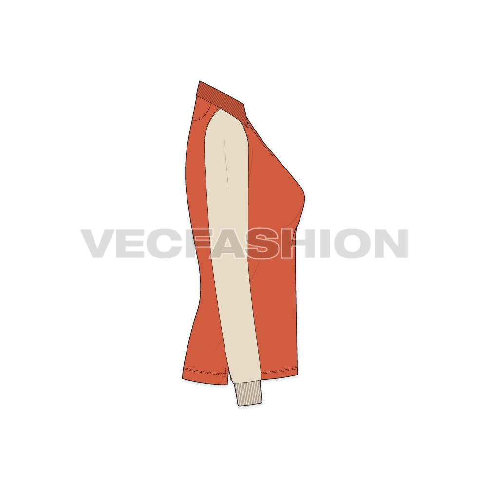 A vector fashion template for Women's Raglan Sleeve Polo Neck Tee.