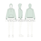 Womens raglan sleeve pullover hoodie flat sketch, croqui sketch