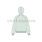 Womens raglan sleeve pullover hoodie flat sketch, back view