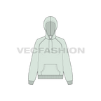 Womens raglan sleeve pullover hoodie flat sketch, front view