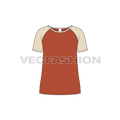 Womens raglan sleeved tee flat sketch, front view