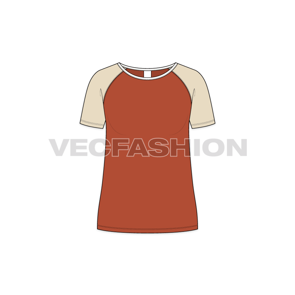 Women's Raglan Sleeved Tee vector apparel template - front view