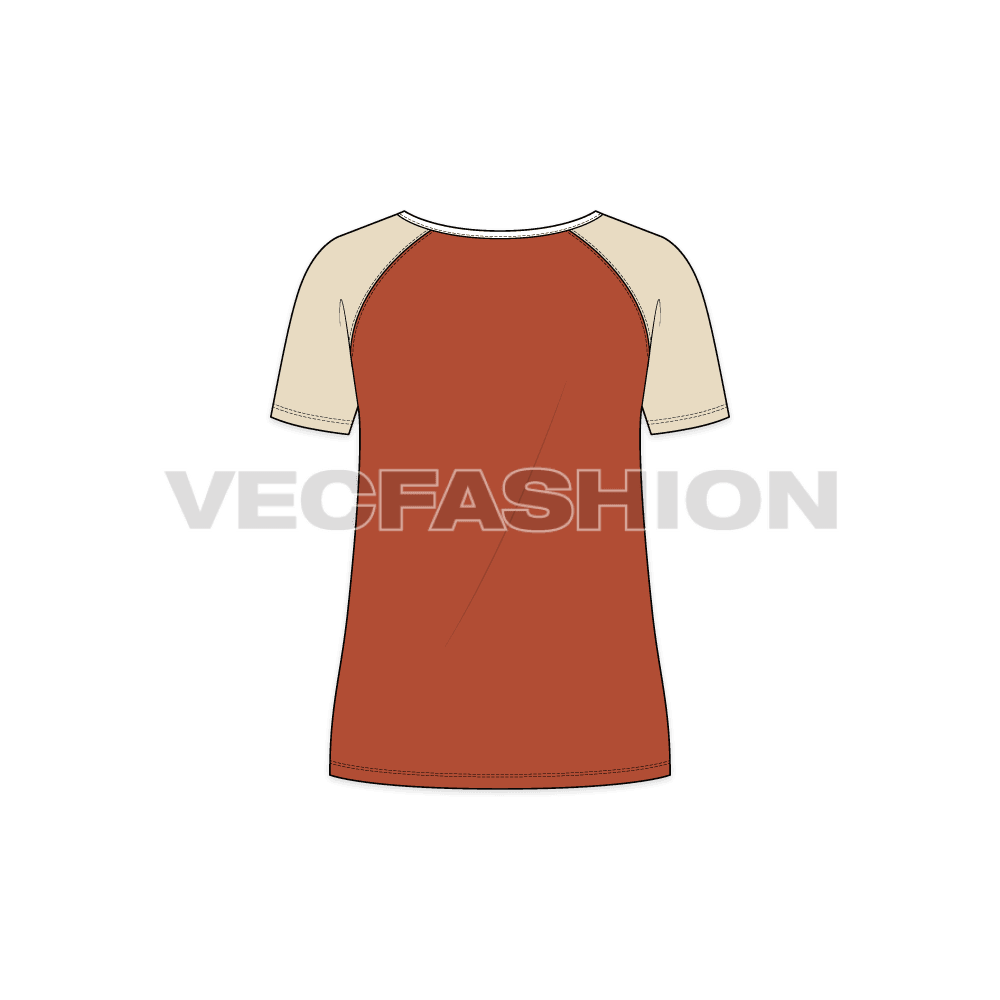 Women's Raglan Sleeved Tee vector apparel template - back view