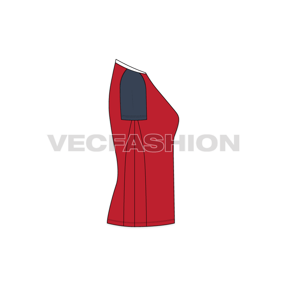 Womens rashguard t-shirt flat sketch, side view