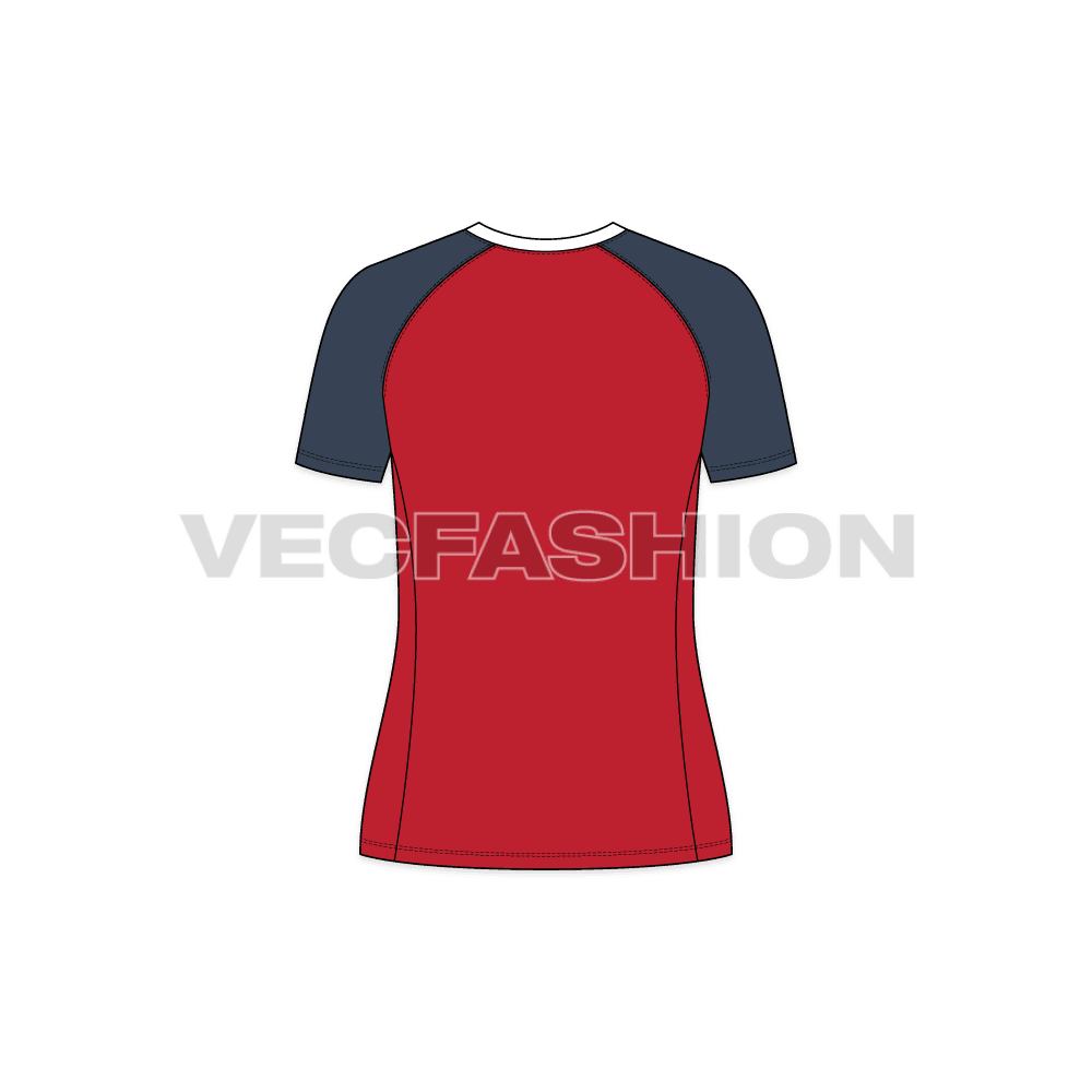 Womens rashguard t-shirt flat sketch, back view