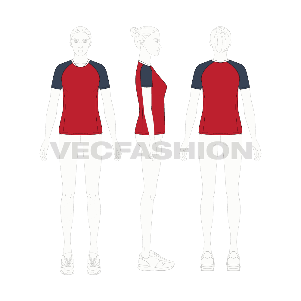 Womens rashguard t-shirt flat sketch, croqui sketch