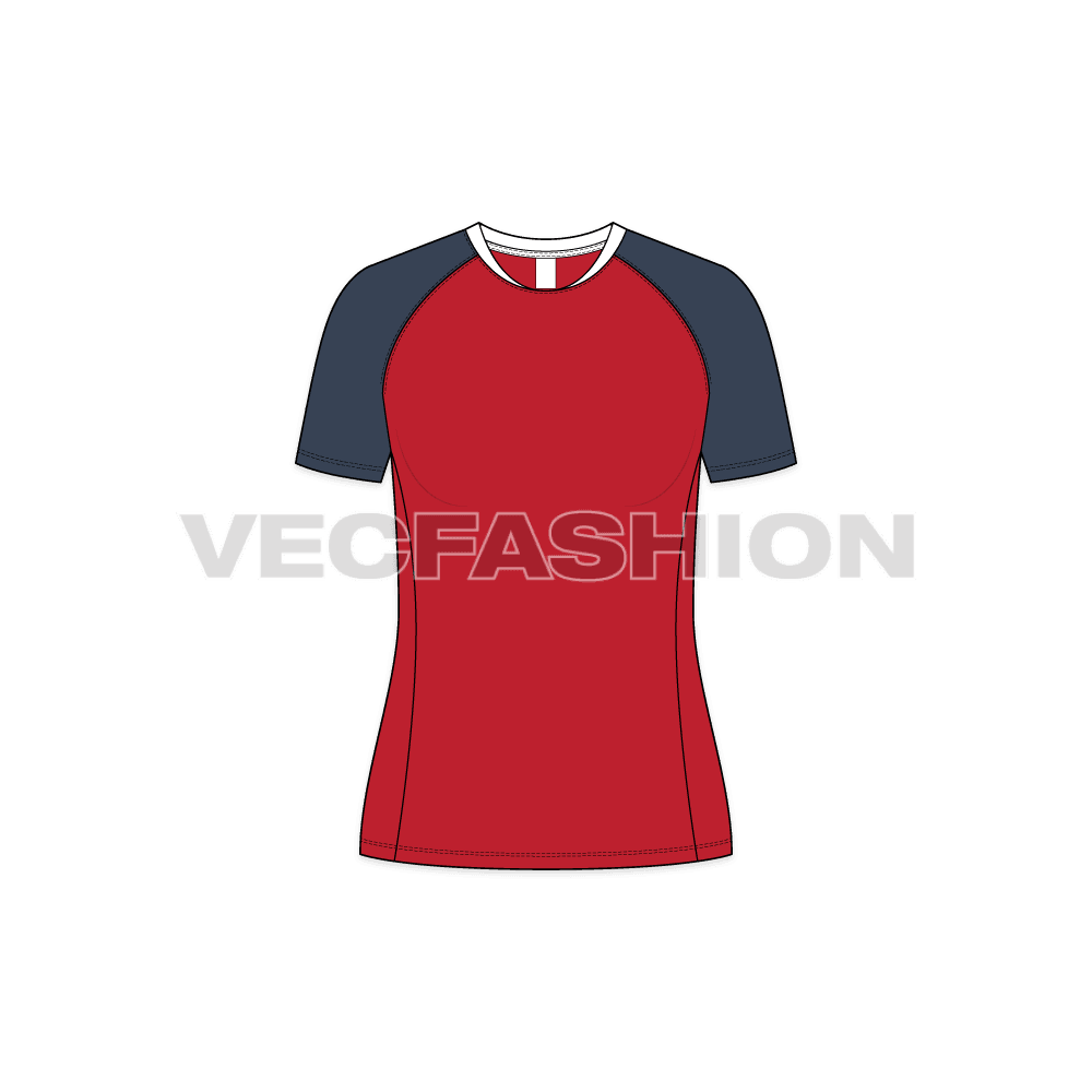 Womens rashguard t-shirt flat sketch, front view