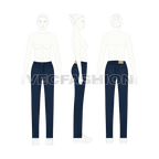 Womens regular fit denim jeans flat sketch, on croqui