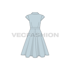 Womens retro rockabilly dress flat sketch, back view