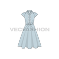 Womens retro rockabilly dress flat sketch, front view