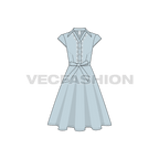 Womens retro rockabilly dress flat sketch, front view