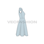 Womens retro rockabilly dress flat sketch, side view