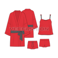 Our latest Fashion Set for Women Romantic Loungewear in Red Color. it is consist of three vector templates which goes together as a theme. It has little detailing like a contrast colored belt on Robe, Bow on straps and contrast colored drawstrings. 