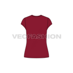 Womens round neck cap sleeved tee flat sketch, back view