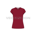 Womens round neck cap sleeved tee flat sketch, front view