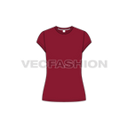 Womens round neck cap sleeved tee flat sketch, front view