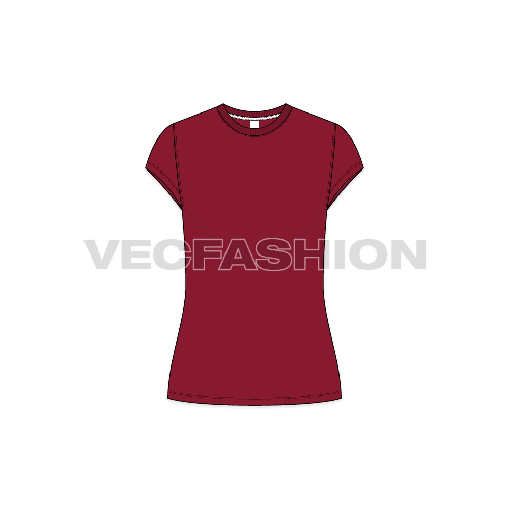 Women's Round Neck Cap Sleeved Tee vector apparel fashion template -  front view