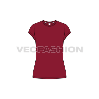 Women's Round Neck Cap Sleeved Tee vector apparel fashion template -  front view