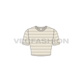 Womens round neck crop tee, striped flat sketch, front view