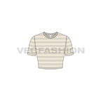 Womens round neck crop tee, striped flat sketch, front view