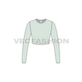 Womens round neck crop tee, ribbed flat sketch, front view
