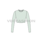 Womens round neck crop tee, ribbed flat sketch, front view