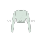 Womens round neck crop tee, ribbed flat sketch, back view