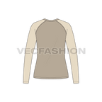 Womens round neck raglan sleeve flat sketch, back view