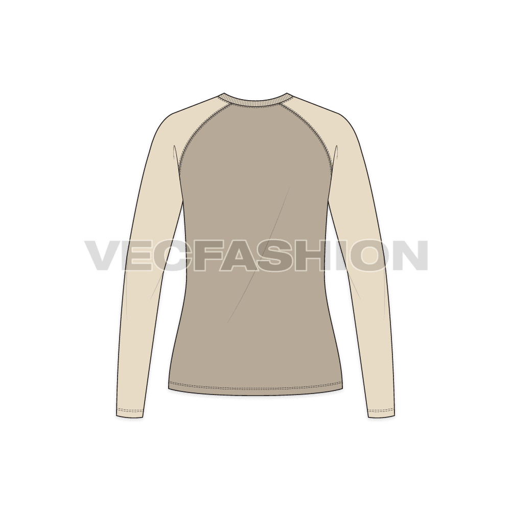 A vector fashion template for Women's Round Neck Raglan Sleeve.