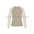 Womens round neck raglan sleeve flat sketch, front view