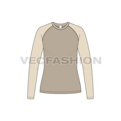 A vector fashion template for Women's Round Neck Raglan Sleeve.