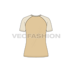 Womens roundneck raglan tee flat sketch, back view