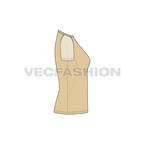 Womens roundneck raglan tee flat sketch, side view