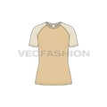 Womens roundneck raglan tee flat sketch, front view