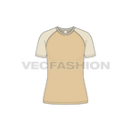 Womens roundneck raglan tee flat sketch, front view