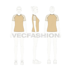 Womens roundneck raglan tee flat sketch, croqui sketch