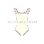 Womens ruffled beach swimsuit flat sketch, front view