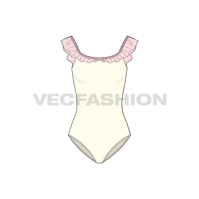 A vector template for Women's Ruffled Beach Swimsuit. It has ruffles at the neck top edge and made with lycra material.