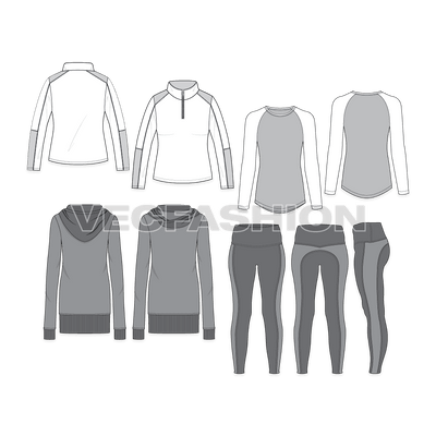 A very strong and fresh Fashion Set,  it has the latest style apparels for Women Running Clothing Set. All templates are with Front and Back view and easy to edit.