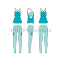 Womens running set, sport tank flat sketch, showing all views, front, side and back