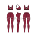 Womens running set, high waisted flat sketch, showing all views, front, side and back