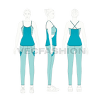 Womens running set, sport tank flat sketch, on croqui