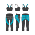 Womens running set, mesh panels flat sketch, showing all views, front, side and back
